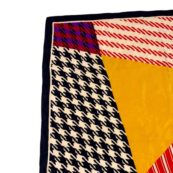 Vintage Christian Dior Silk Scarf Bold Geometric Print Stripes & Houndstooth - Picture 4 of 11
